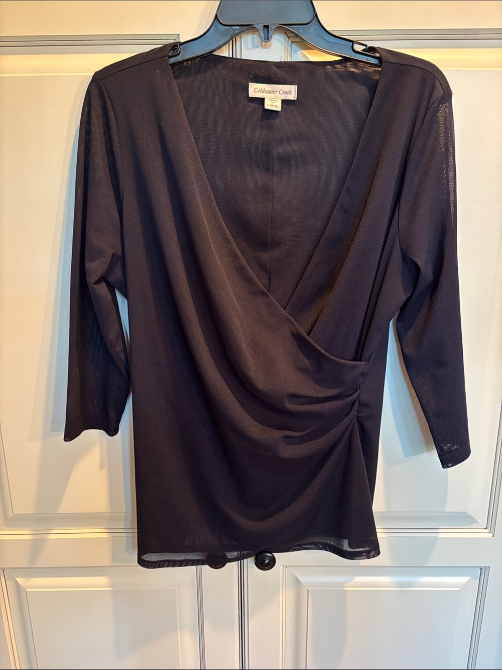 Coldwater Creek Black Wrap-Style V-Neck Blouse